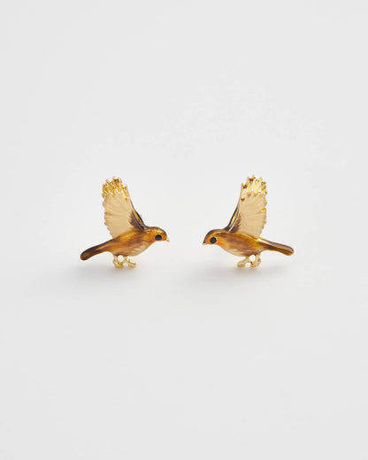 Enamel Flying Robin Stud Earrings