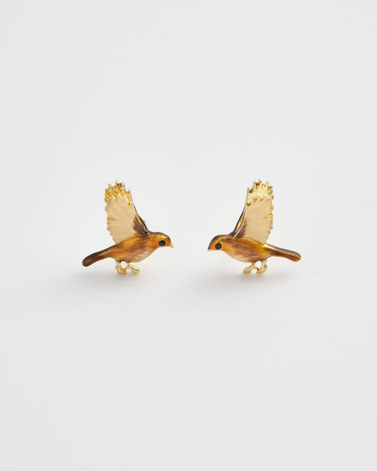 Enamel Flying Robin Stud Earrings