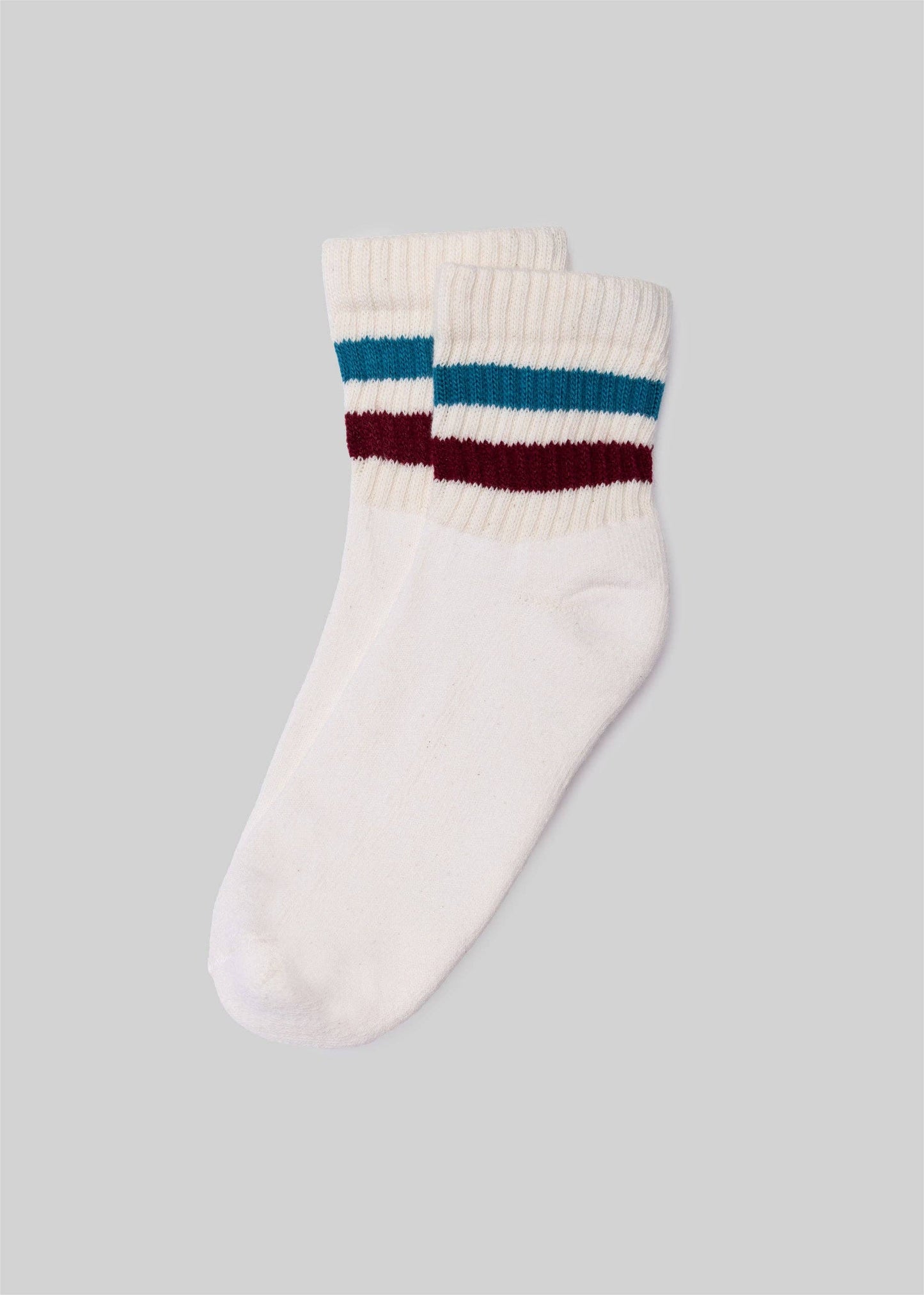 Teal + Berry - Retro Stripe Quarter Crew Sock