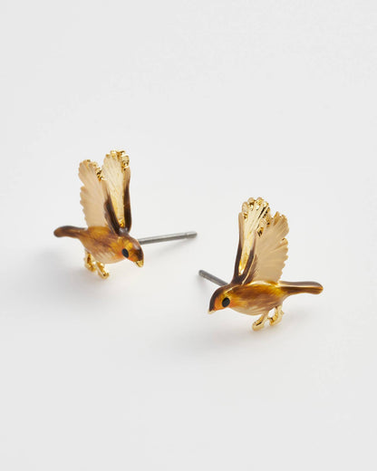 Enamel Flying Robin Stud Earrings