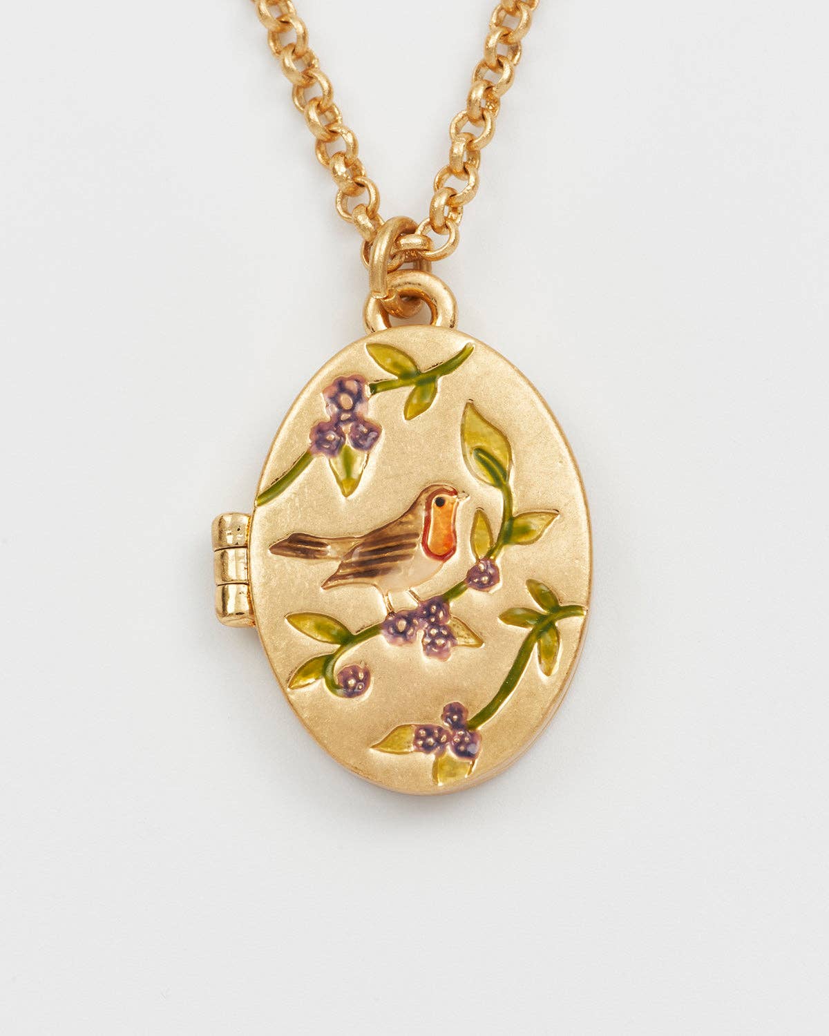 Robin & Blackberry Gold Oval Locket Necklace