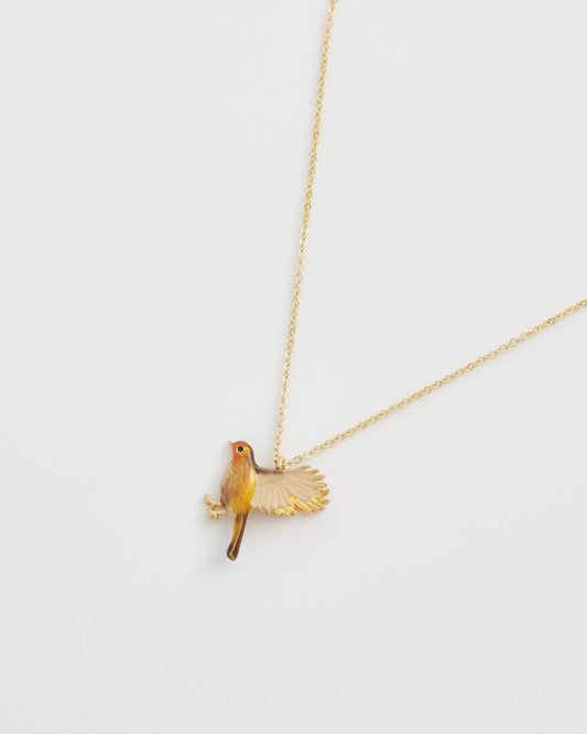 Enamel Flying Robin Necklace