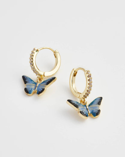 Enamel Blue Butterfly Huggie Earrings