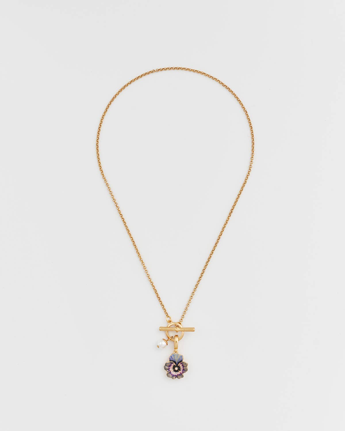 Pansy Pearl Gold Toggle Necklace