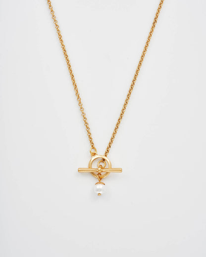 Pansy Pearl Gold Toggle Necklace