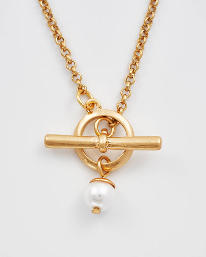 Pansy Pearl Gold Toggle Necklace