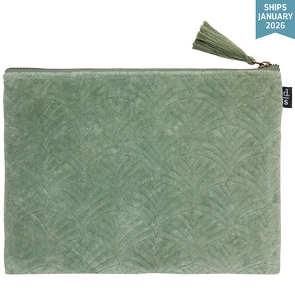 Jade Quilted Velvet Flat Pouch