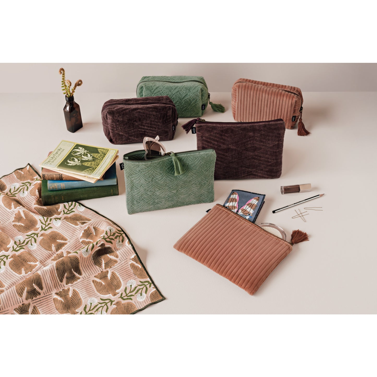 Copper Quilted Velvet Flat Pouch
