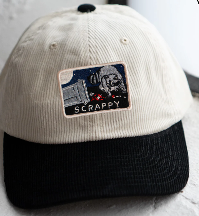 Scrappy Raccoon Patched Two Tone Corduroy Hat