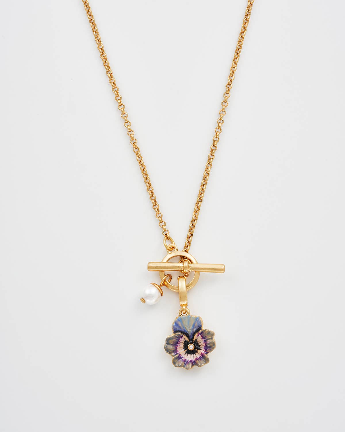 Pansy Pearl Gold Toggle Necklace