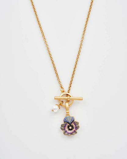 Pansy Pearl Gold Toggle Necklace