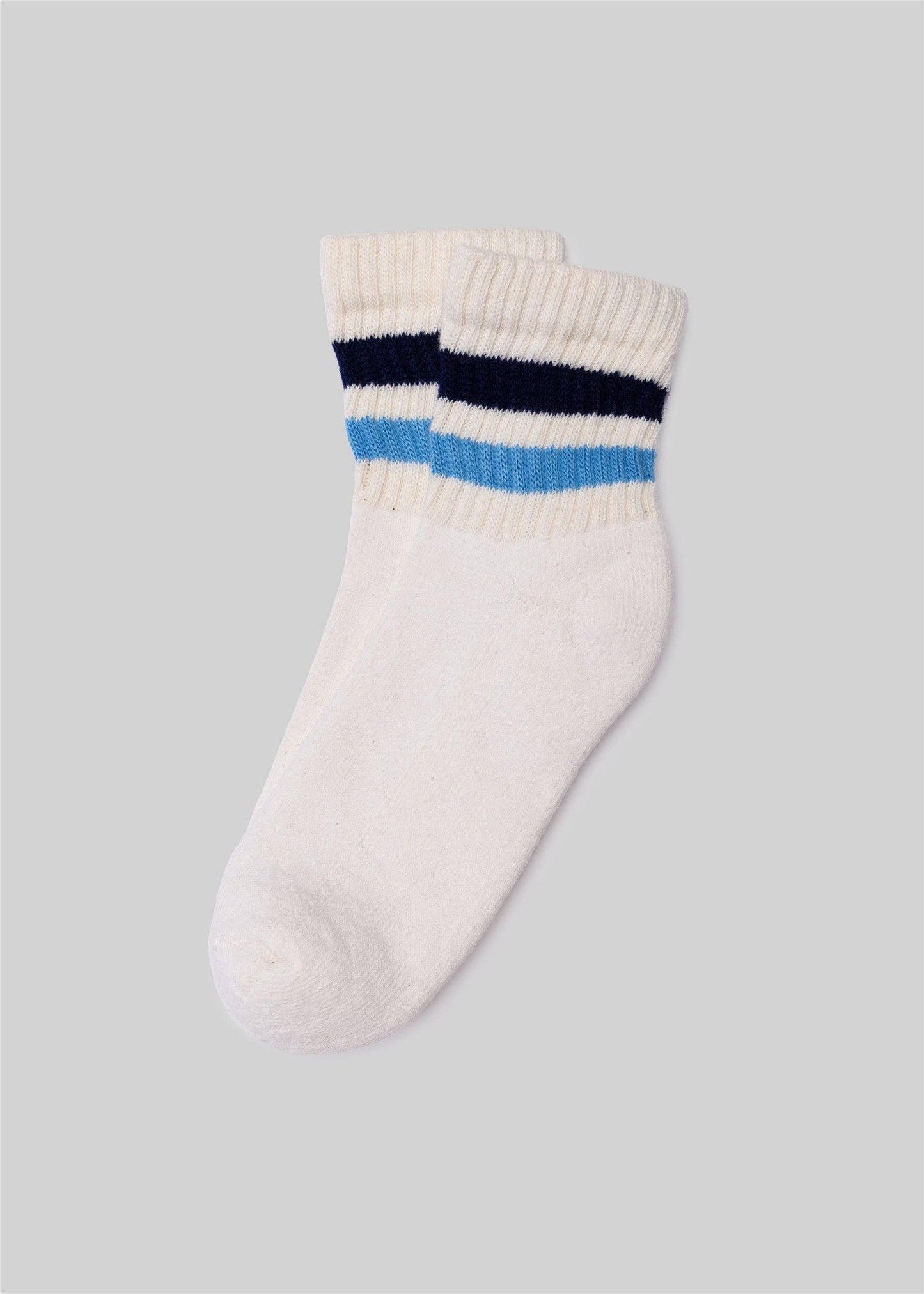 Navy + Blue - Retro Stripe Quarter Crew Sock