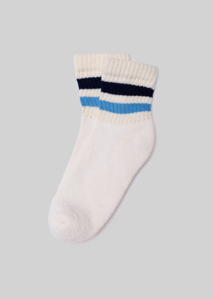 Navy + Blue - Retro Stripe Quarter Crew Sock