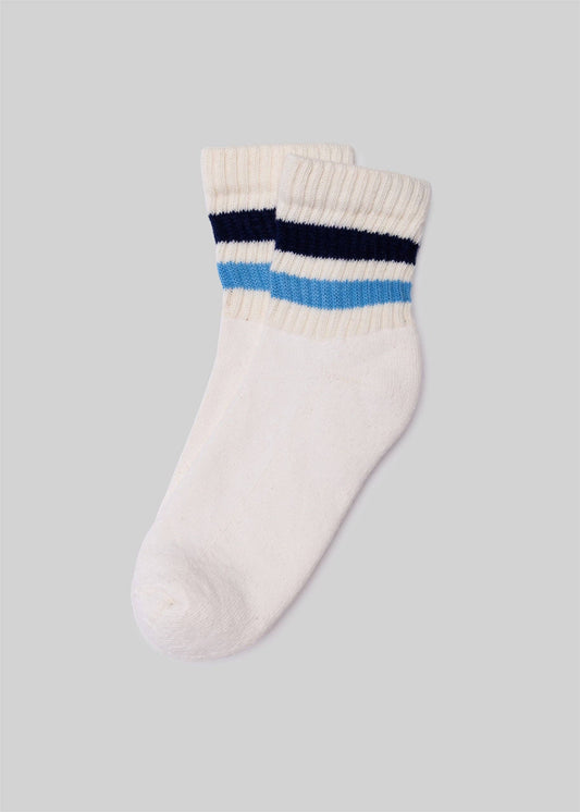 Navy + Blue - Retro Stripe Quarter Crew Sock