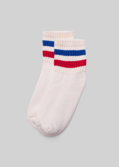 Blue + Red - Retro Stripe Quarter Crew Sock
