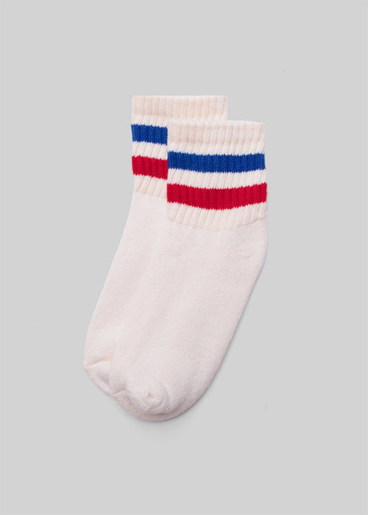 Blue + Red - Retro Stripe Quarter Crew Sock