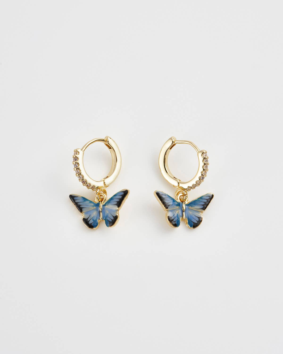 Enamel Blue Butterfly Huggie Earrings