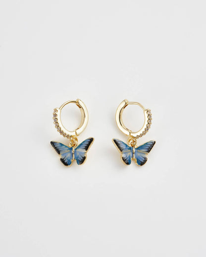 Enamel Blue Butterfly Huggie Earrings