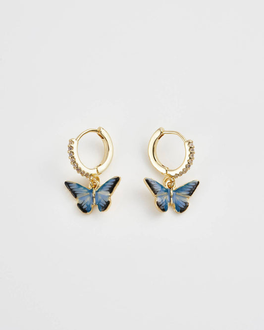 Enamel Blue Butterfly Huggie Earrings