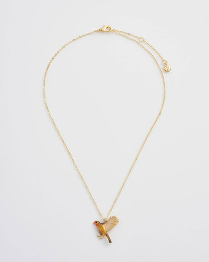 Enamel Flying Robin Necklace