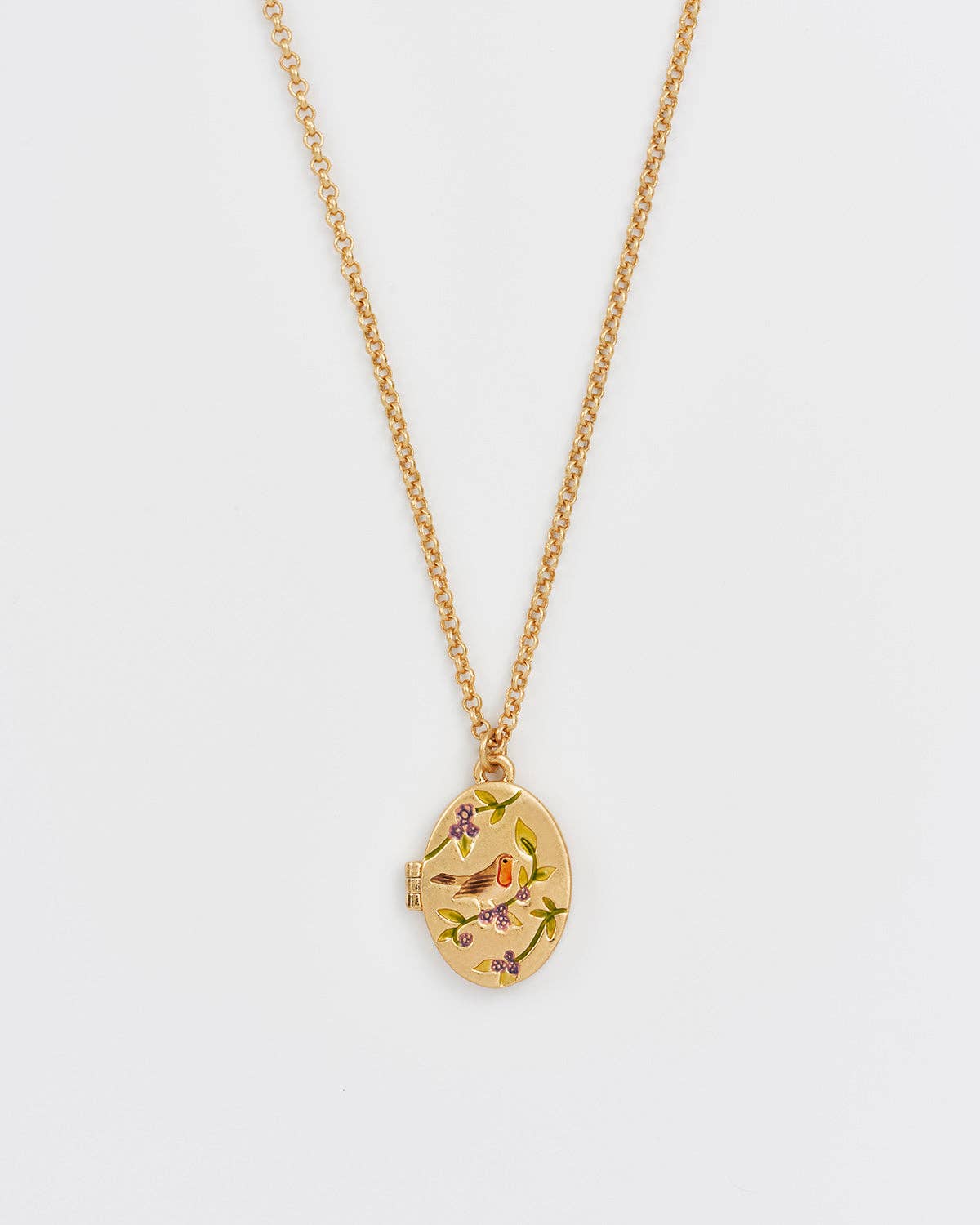 Robin & Blackberry Gold Oval Locket Necklace