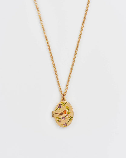 Robin & Blackberry Gold Oval Locket Necklace