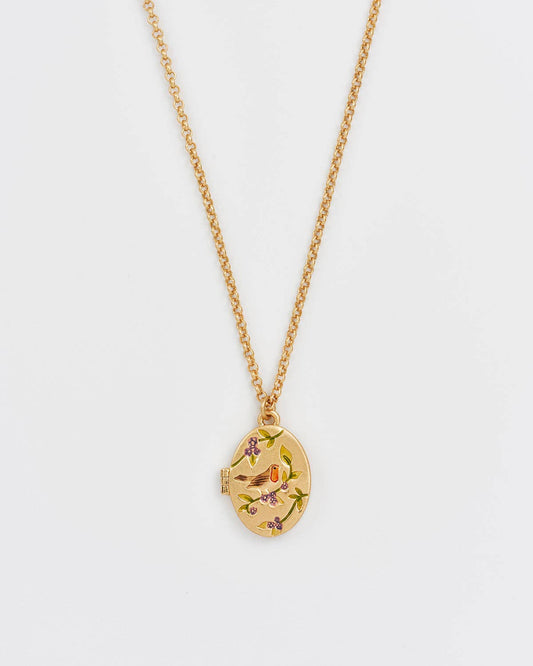 Robin & Blackberry Gold Oval Locket Necklace