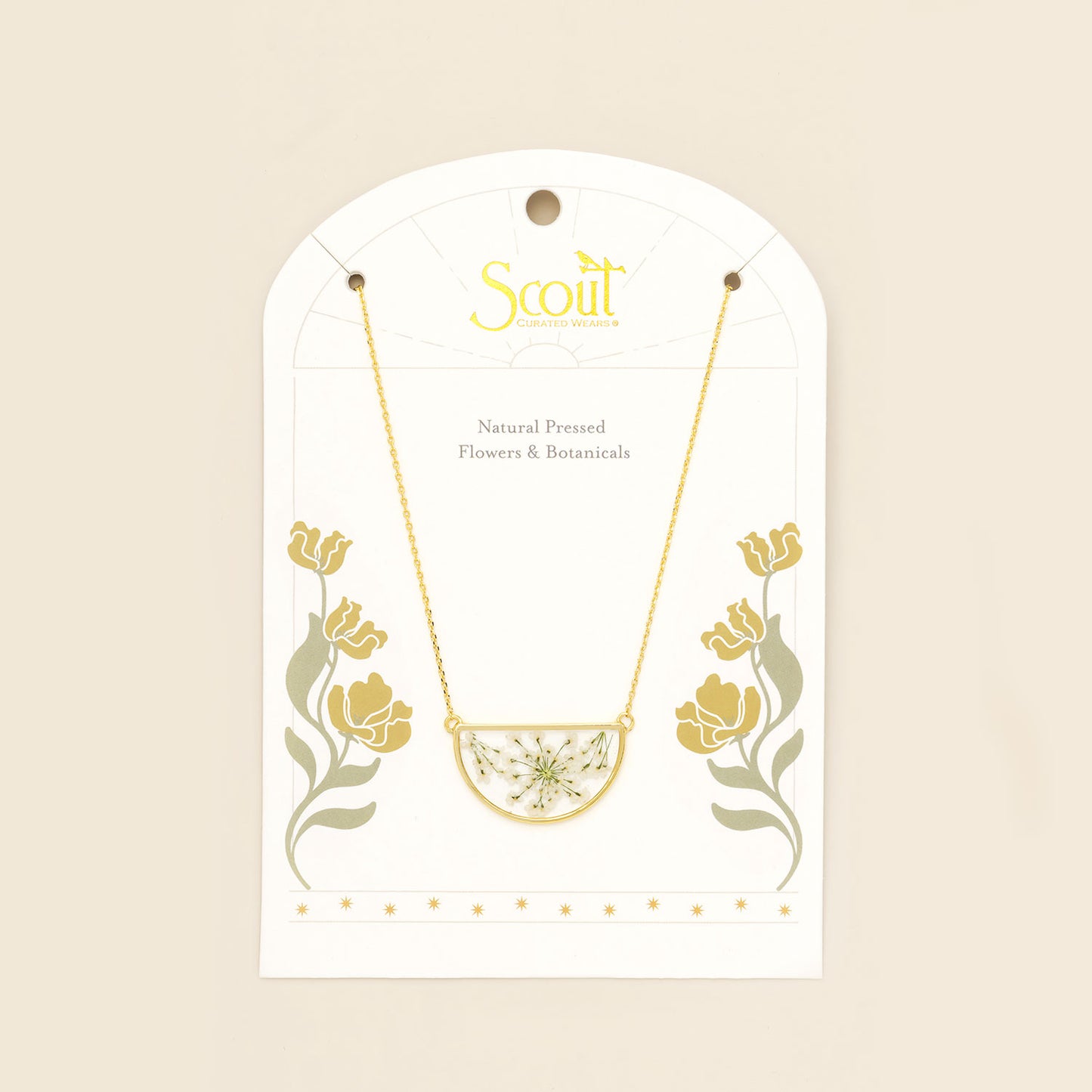 White Lace Pressed Flower Necklace