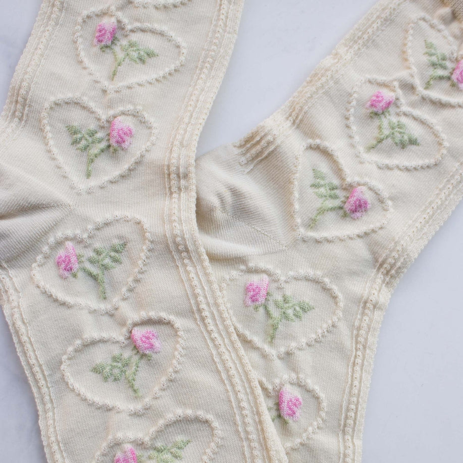 Rose + Heart Vintage Socks