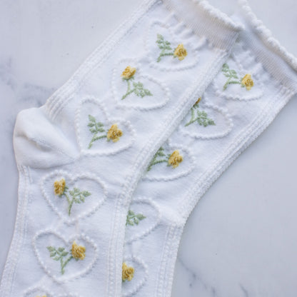 Rose + Heart Vintage Socks
