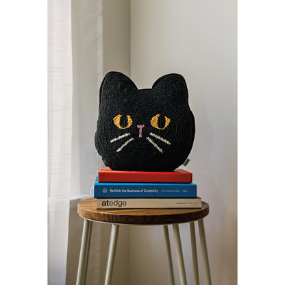 Beaded Throw Pillow - Black Cat