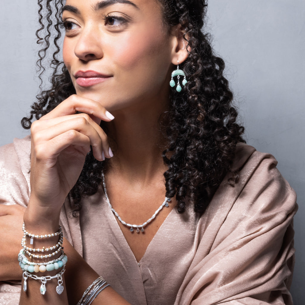 Stone Crescent Drop Earrings