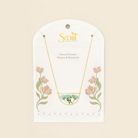 Blue Baby's Breath Pressed Flower Necklace