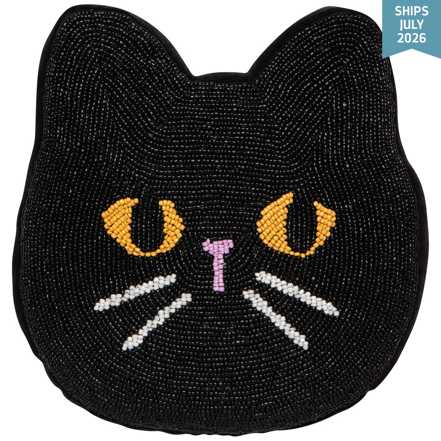 Beaded Throw Pillow - Black Cat