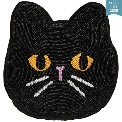 Beaded Throw Pillow - Black Cat