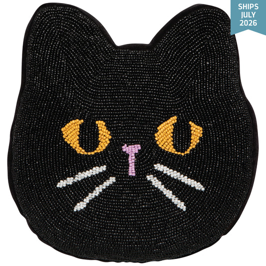 Beaded Throw Pillow - Black Cat